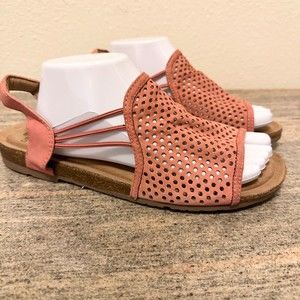 New Earth Origins Lyndon Lyla Perforated Suede Sling Back Sandals  Coral Size 11